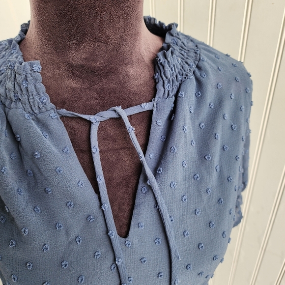 Monteau Women's Blue Swiss Dot Dress Fit Flare Ruffled Short Sleeve Sz S - Picture 3 of 13